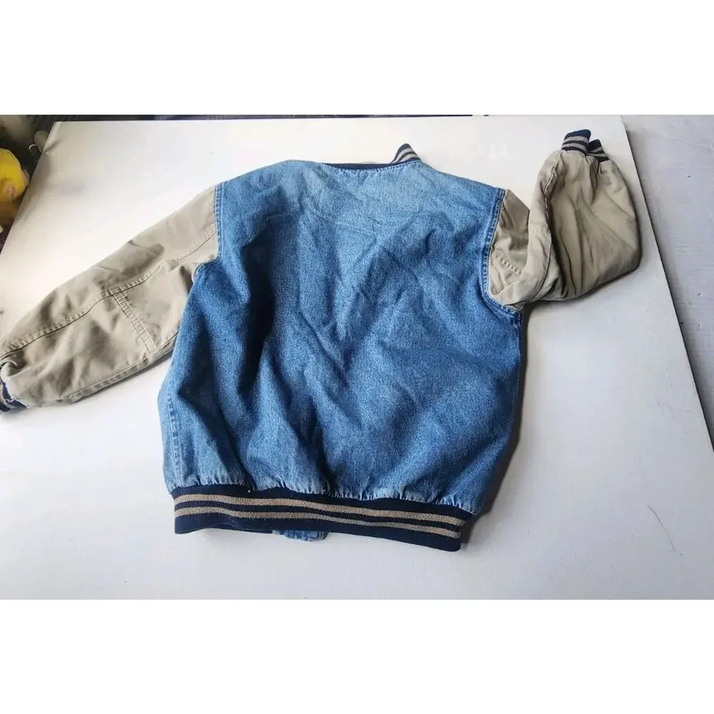 Old Navy VNTG denim Jacket Childs 8 Varsity Bomber Coat Cotton Denim Button
